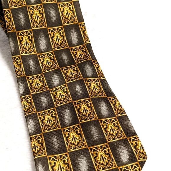 Men's Vintage 100% Silk Tie Made in Italy - Checkerboard Crest Motif - Picture 9 of 16